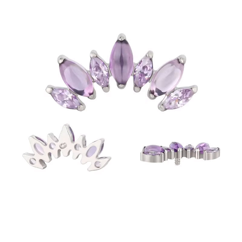 Cluster Marquise 7 hojas con Piedra Natural Amatista Titanio ASTM F-136