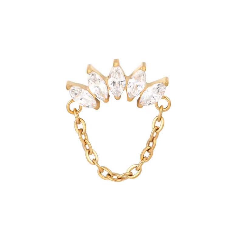 Cluster 5 Marquise Dorado con Cadena Titanio ASTM F-136