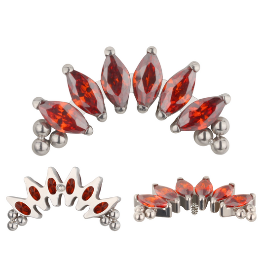 Cluster Marquise de 6 Hojas Granate con Filigranas Titanio ASTM F-136