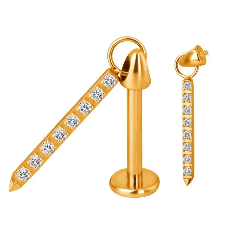 Piercing Barra Colgante Dorado con 8 Cz Titanio ASTM F-136