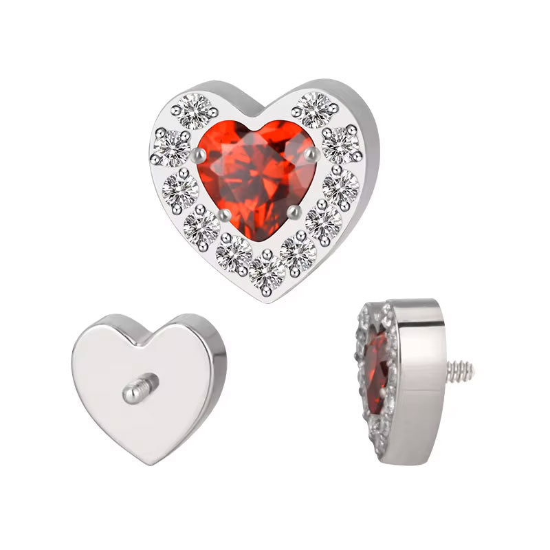 Piercing Corazón Rojo Cz Titanio ASTM F-136