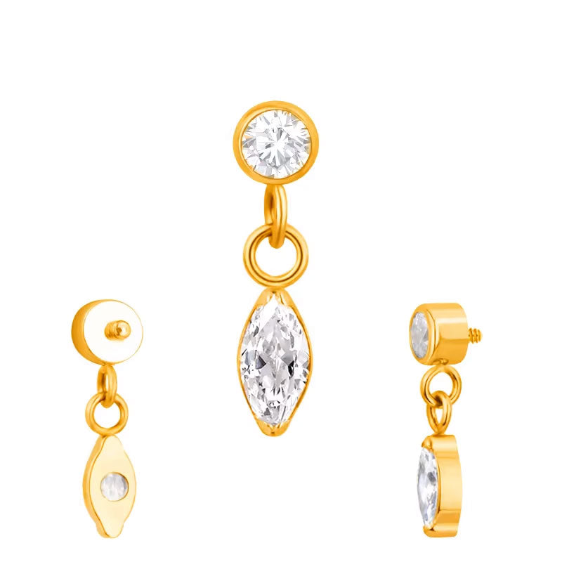 Colgante Cz y Marquise Dorado Titanio ASTM F-136